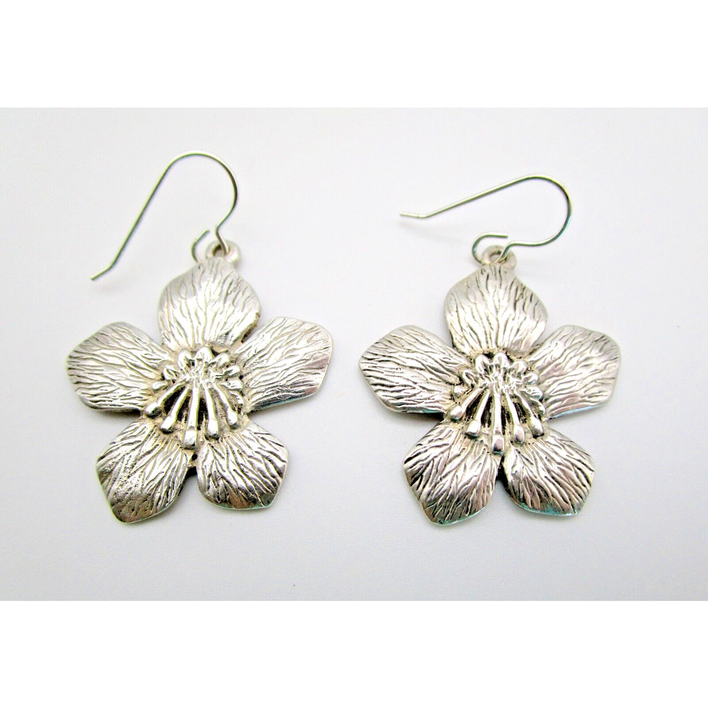 Jeep Collins Vintage Sterling Silver Large Tropical Flower Floral Earrings Mark